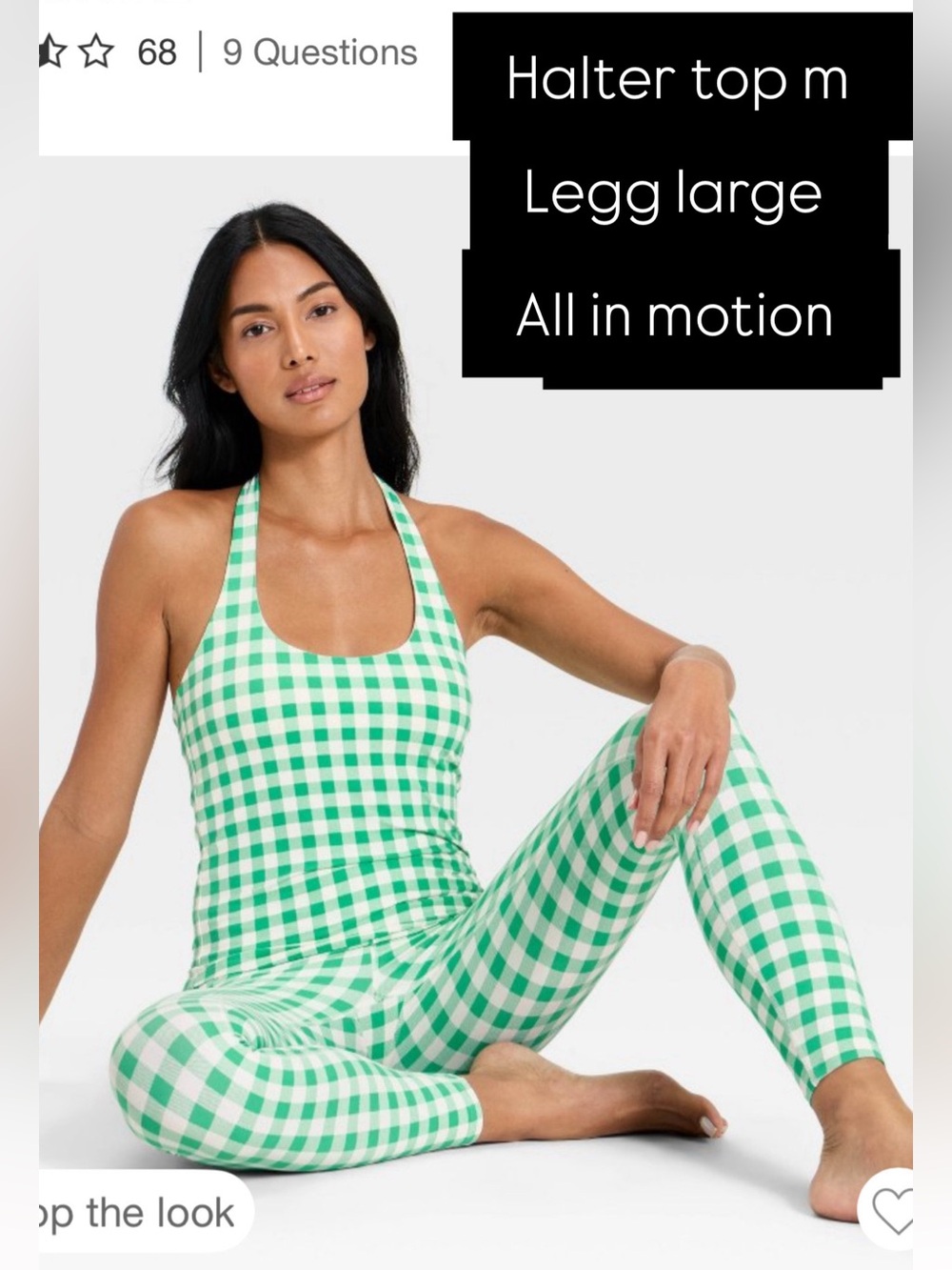 all in motion Green and White Gingham Halter Leggings Jumpsuit